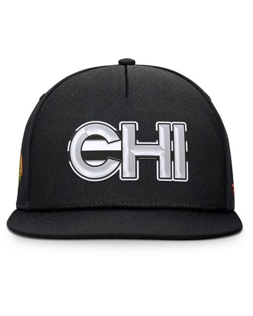 Fanatics Black Chicago Hawks Authentic Pro Rink Team Code Snapback Hat for men