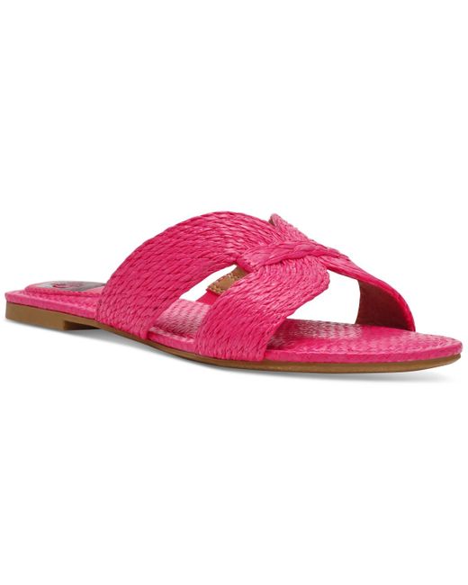 Dolce Vita Pink Geeya Raffia Criss Cross Strap Flat Slide Sandals