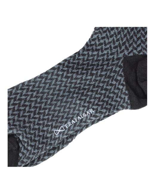Trafalgar Black Benoit Herringbone Patterned Mid-calf Merino Wool Socks (1 Pair) for men