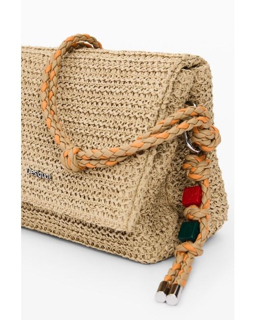 Desigual Metallic Medium Raffia Bag