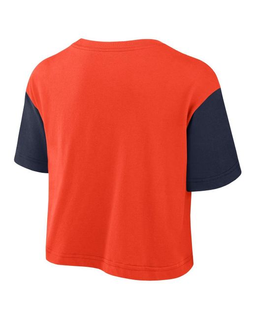 Nike Red Orange/navy Auburn Tigers Color Block Script Cropped T-shirt