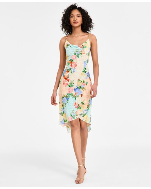 Siena Jewelry White Floral Print Cowl Neck Sleeveless Sheath Dress