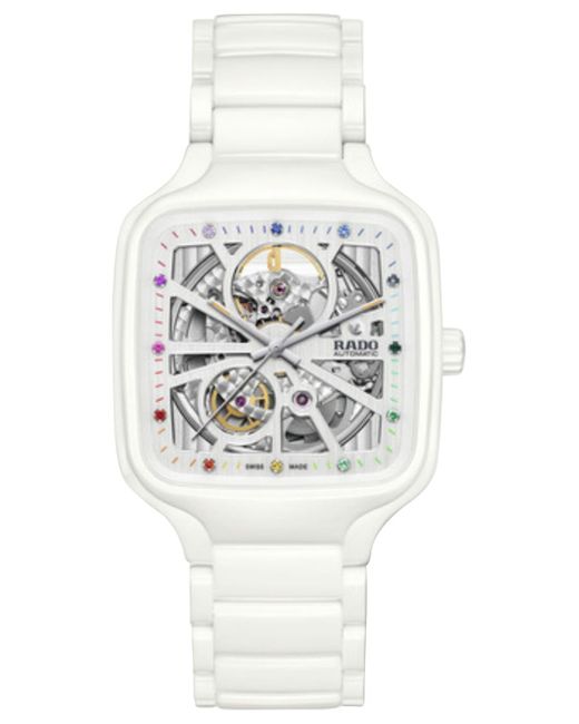 Rado Swiss Automatic True Square White High-tech Ceramic Bracelet Watch 38mm