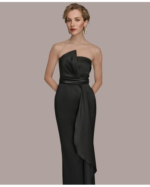 Donna Karan Black Asymmetric Twist Strapless Gown