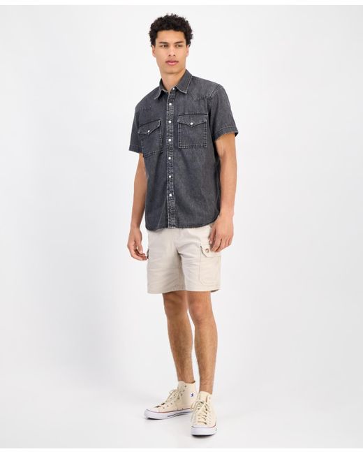 Sun & Stone Blue Sun + Stone Short Sleeve Denim Button-front Shirt for men