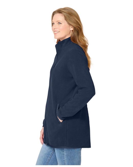 Woman Within Blue Plus Size Zip-front Microfleece Jacket