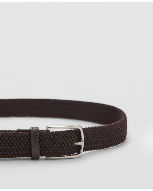 Mango White Braided Elastic Belt for men