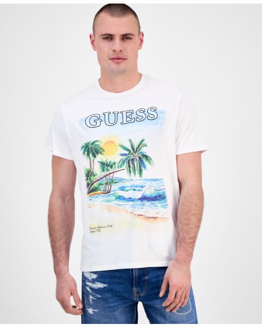 Guess White Short Sleeve Oceans View Graphic Crewneck T-shirt for men