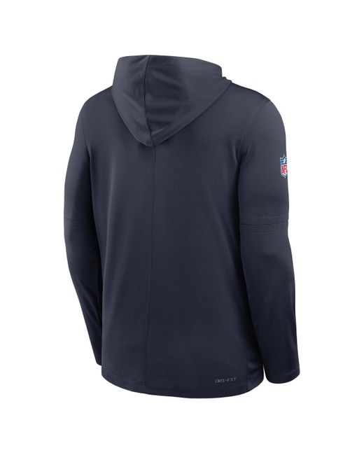 Nike Blue Chicago Bears Sideline Pure Fury Performance Long Sleeve Hoodie T-shirt for men