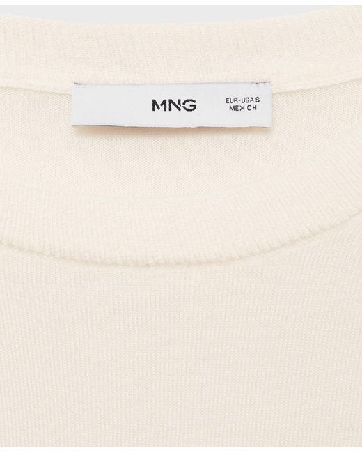 Mango White Wool-blend Round-neck Sweater