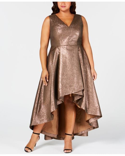 Calvin Klein Plus Size Metallic High-low Gown in Brown | Lyst