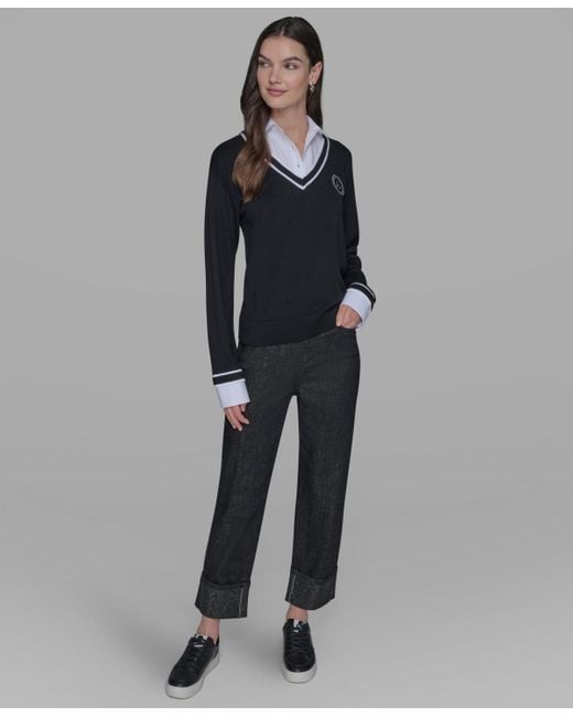 Karl Lagerfeld Black Twofer Patch V-neck Sweater