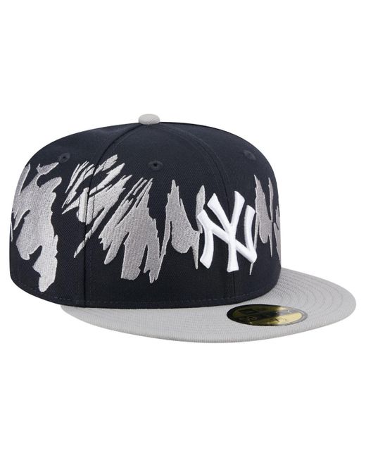 KTZ Black Navy/gray New York Yankees Retro Pattern 59fifty Fitted Hat for men