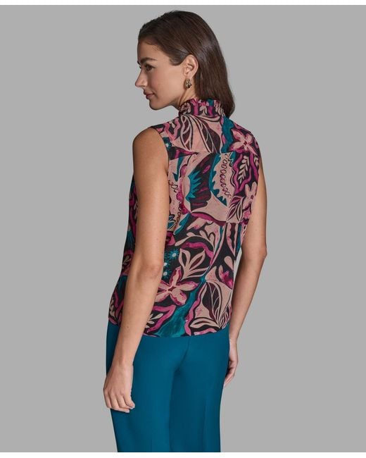 BCBGMAXAZRIA Blue Sleeveless Ruffle Front Top