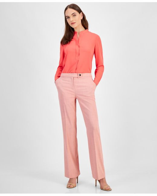 Anne Klein Red Twill Extended-tab Mid Rise Pants