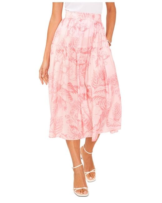 1.STATE Pink Printed Low Yoke Puffy Midi Skirt