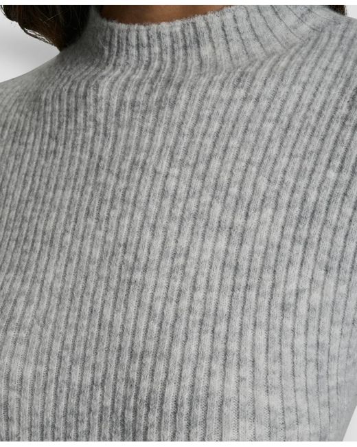 DKNY Gray Crewneck Blouson Sleeves Sweater