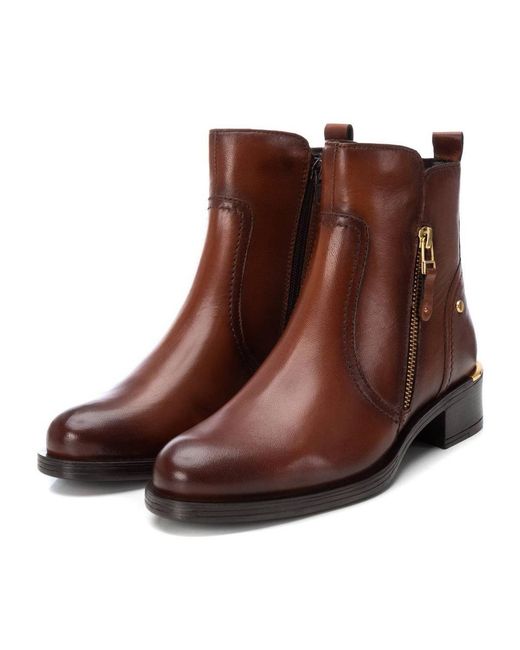 Xti Brown Block Heel Ankle Booties