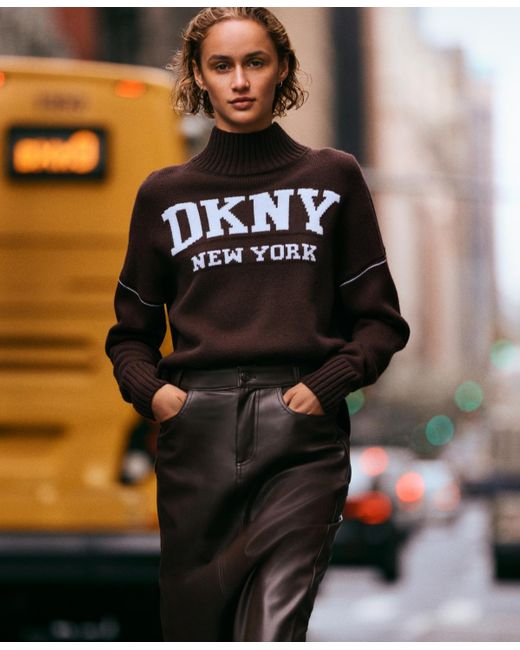 DKNY Black Intarsia Logo Turtleneck Sweater