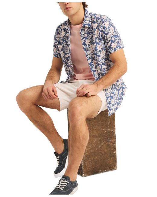 Nautica Blue Classic-fit Linen-blend Tropical-print Short-sleeve Shirt for men