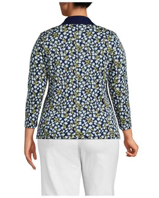 Lands' End Blue Plus Size Supima Cotton 3/4 Sleeve Polo Shirt