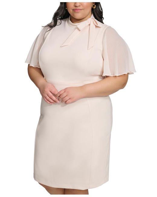 Calvin Klein Natural Plus Size Chiffon-sleeve Bow-neck Dress