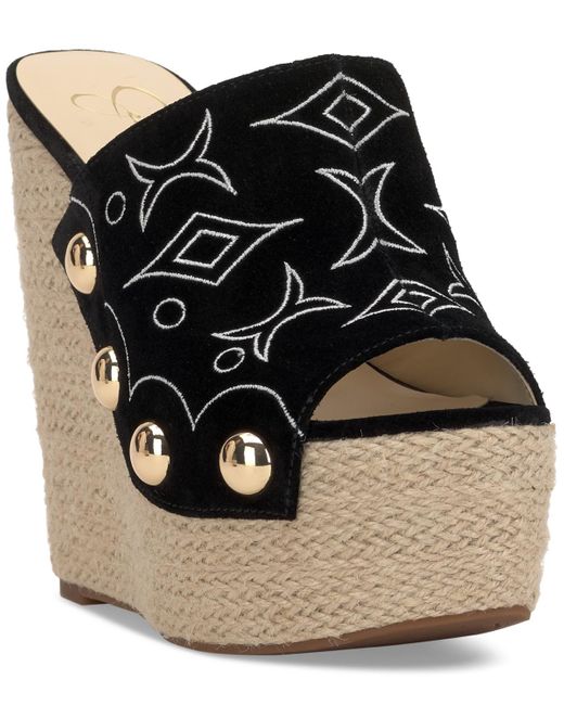 Jessica Simpson Black Vadim Embroidered Espadrille Wedge Heel Platform Sandals