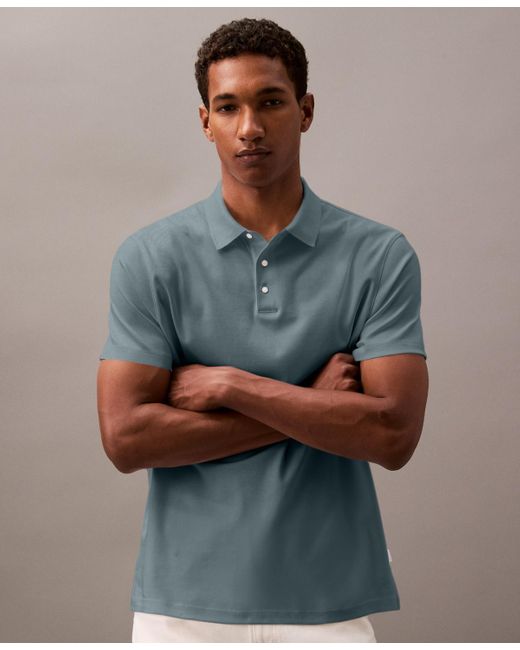 Calvin Klein Men's Blue Short Sleeve Supima Cotton Polo Shirt