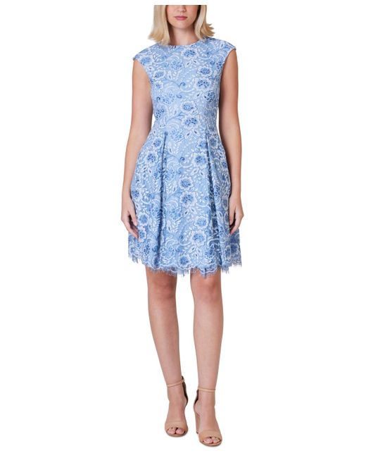 Jessica Howard Blue Lace Fit & Flare Dress