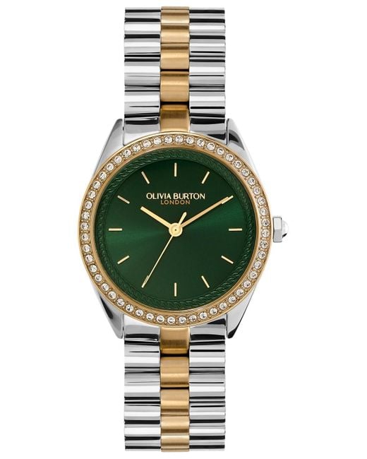 Olivia Burton Green Bejeweled Stainless Steel Watch 34mm