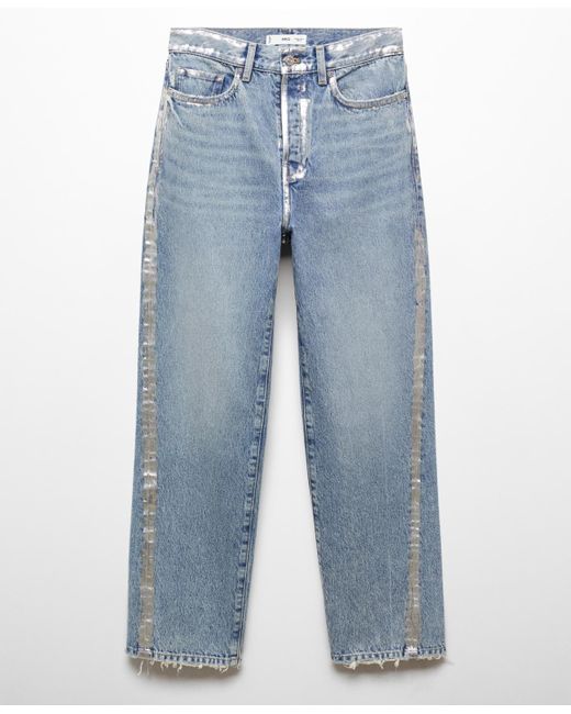 Mango Blue Forward Seams Detail Straight Jeans