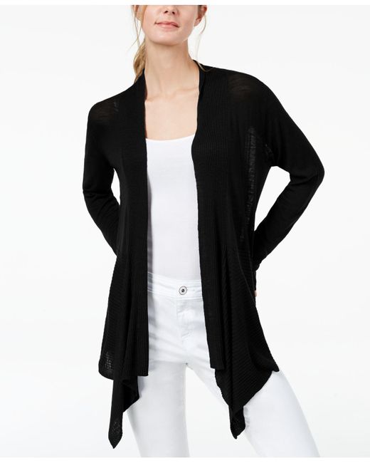 INC International Concepts Black I.n.c. Ribbed Open-front Cardigan, Created For Macy's