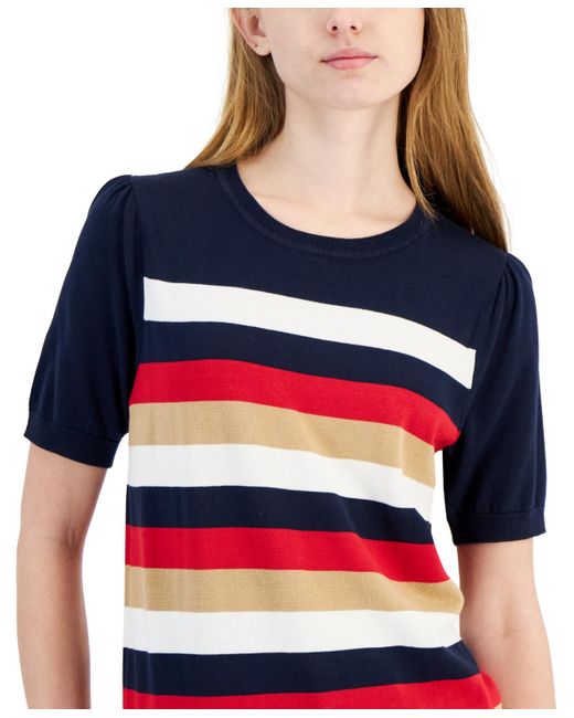 Tommy Hilfiger Blue Striped Short-sleeve Sweater