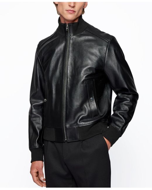 BOSS by Hugo Boss Black Bomber-style Leather Jacket for men
