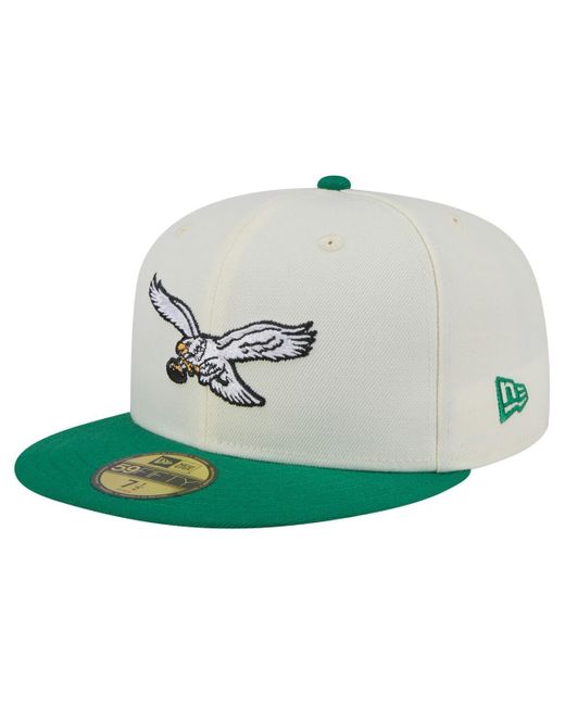 KTZ White/kelly Green Philadelphia Eagles Throwback Main 59fifty Fitted Hat for men