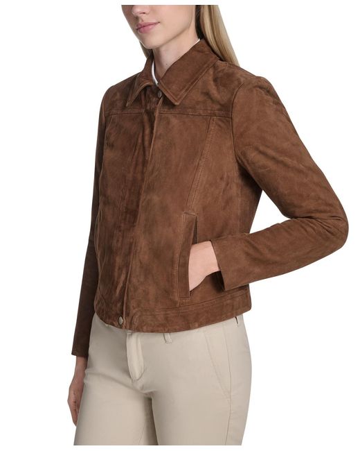 Cole Haan Brown Zip Front Suede Jacket