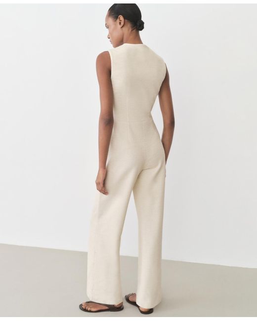 Mango White Buttoned Tweed Jumpsuit