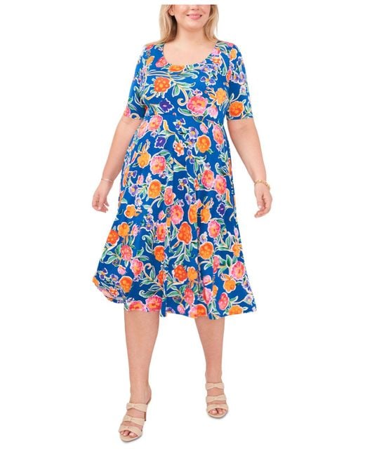 Msk Synthetic Plus Size Floral-print Midi Dress in Blue | Lyst