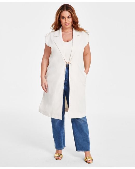 Nina Parker White Plus Size Clasp-front Duster Vest