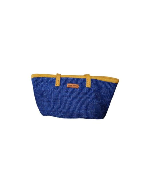 Sawa Sawa Blue Nourishment Rectangular Handmade Laptop Work Sisal Straw Basket Tote Handbag