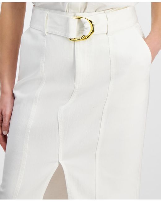 INC International Concepts White Petite Denim Midi Skirt