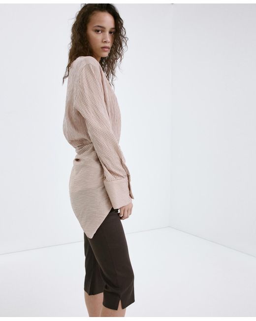 Mango Brown Linen Capri Pants
