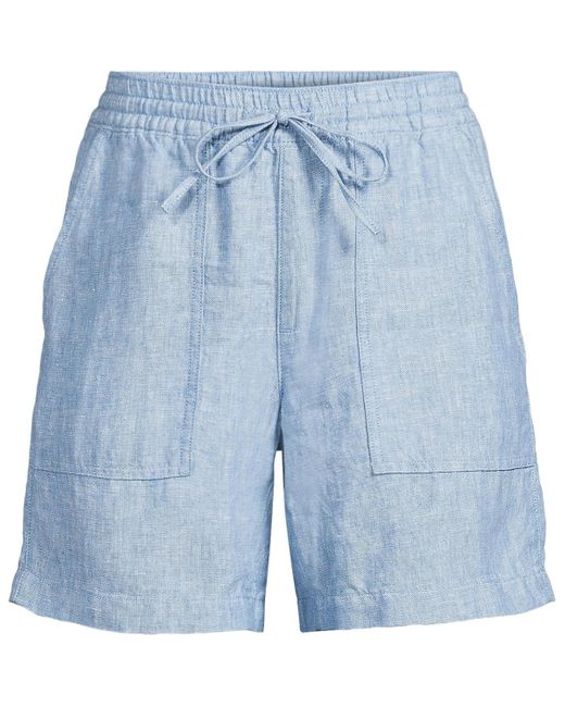 Lands' End Blue High Rise Drawstring A-line 7" Linen Shorts