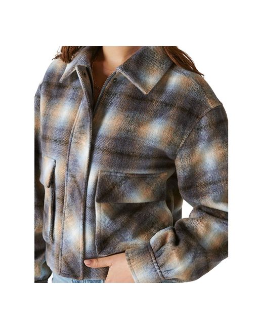 Lucky Brand Cropped Plaid Shirt Jacket in Gray