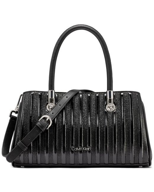 Calvin Klein Black Brigette Patent Piping Mini Satchel Bag