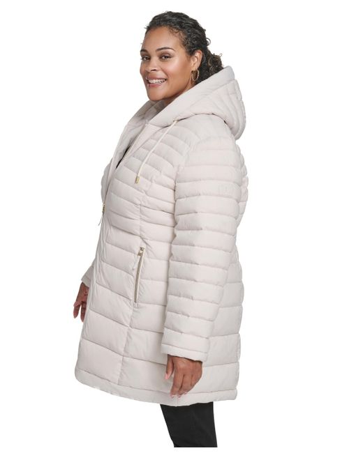 Tommy Hilfiger Gray Plus Size Hooded Packable Puffer Coat