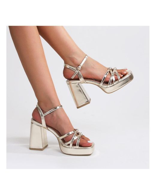 BERNESS White Anita Knotted Strappy Platform Heel Sandals