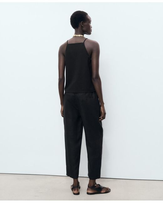 Mango Black Drawstring Linen Pants
