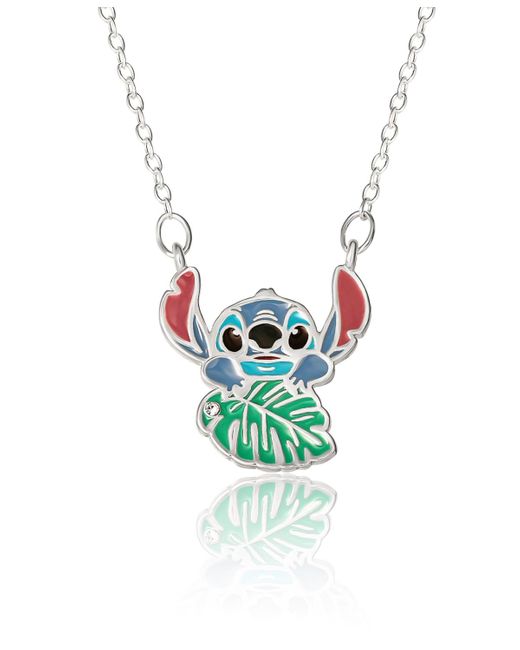 Disney White Lilo And Stitch Silver Plated Stitch Leaf Pendant Necklace