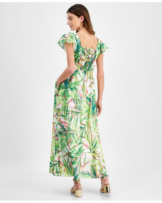 Taylor Green Printed Flutter-sleeve Maxi Dress